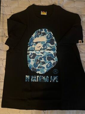 Bape Black T-Shirt with Blue Camo Ape Head